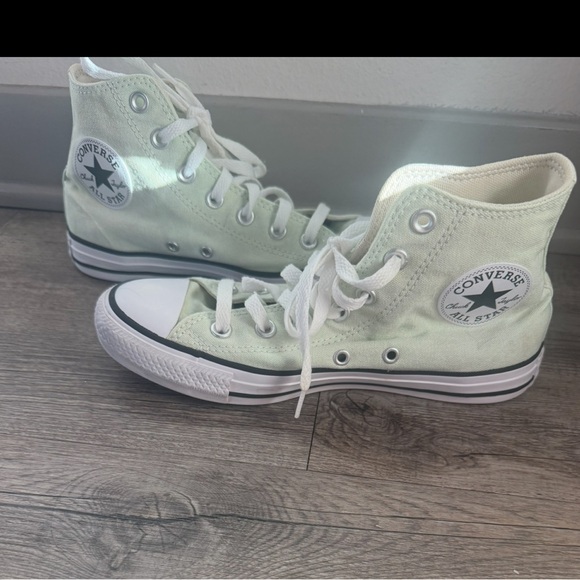 Women’s High-Top Sneakers - Light Green, Green Converse, Green Chucks - Picture 8 of 13